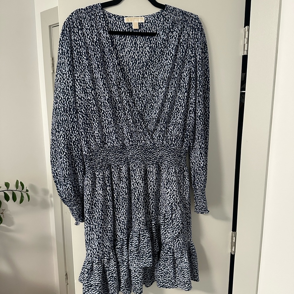 Michael Kors Navy and White Long Sleeve Dress